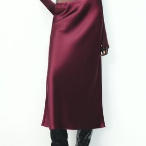 Zara Deep Burgundy Midi Skirt